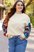 Exclusive Textured Floral Patchwork Pullover Long Sleeve Top
