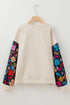 Exclusive Textured Floral Patchwork Pullover Long Sleeve Top