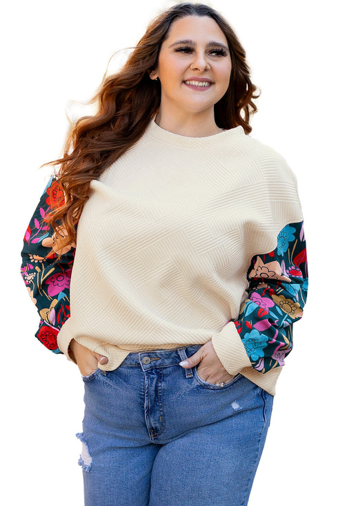 Exclusive Textured Floral Patchwork Pullover Long Sleeve Top