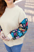 Exclusive Textured Floral Patchwork Pullover Long Sleeve Top