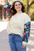 Exclusive Textured Floral Patchwork Pullover Long Sleeve Top