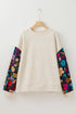 Exclusive Textured Floral Patchwork Pullover Long Sleeve Top