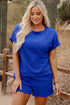 Exclusive Textured Jacquard Button Tee And Short Set