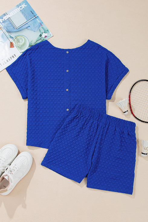 Exclusive Textured Jacquard Button Tee And Short Set
