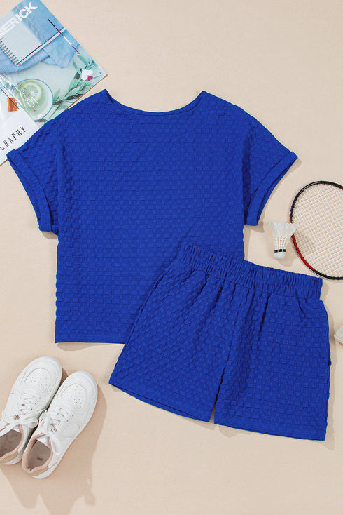 Exclusive Textured Jacquard Button Tee And Short Set