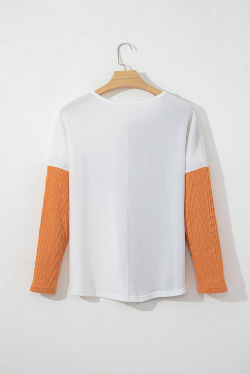 Exclusive Textured Patchwork Paneled Pocket Top