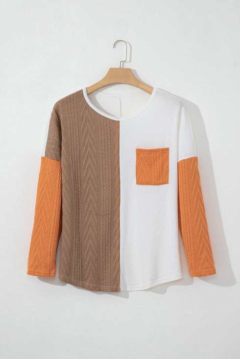 Exclusive Textured Patchwork Paneled Pocket Top