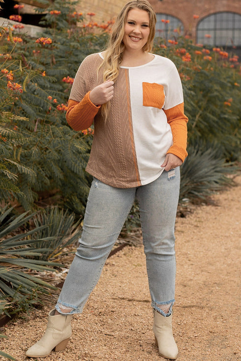 Exclusive Textured Patchwork Paneled Pocket Top