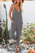 Exclusive Textured Ribbed Sleeveless V Neck Pocketed Jumpsuit