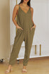 Exclusive Textured Ribbed Sleeveless V Neck Pocketed Jumpsuit