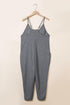 Exclusive Textured Ribbed Sleeveless V Neck Pocketed Jumpsuit