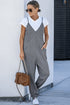 Exclusive Textured Ribbed Sleeveless V Neck Pocketed Jumpsuit