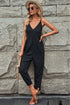 Exclusive Textured Ribbed Sleeveless V Neck Pocketed Jumpsuit