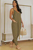 Exclusive Textured Ribbed Sleeveless V Neck Pocketed Jumpsuit