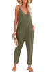 Exclusive Textured Ribbed Sleeveless V Neck Pocketed Jumpsuit