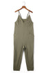 Exclusive Textured Ribbed Sleeveless V Neck Pocketed Jumpsuit