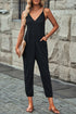 Exclusive Textured Ribbed Sleeveless V Neck Pocketed Jumpsuit