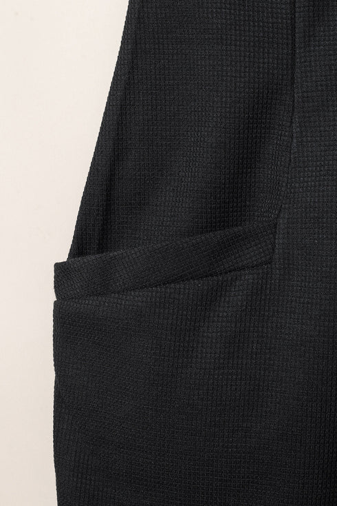 Exclusive Textured Ribbed Sleeveless V Neck Pocketed Jumpsuit
