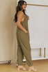 Exclusive Textured Ribbed Sleeveless V Neck Pocketed Jumpsuit