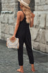 Exclusive Textured Ribbed Sleeveless V Neck Pocketed Jumpsuit