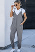 Exclusive Textured Ribbed Sleeveless V Neck Pocketed Jumpsuit
