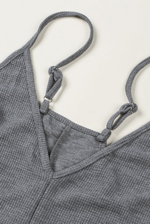 Exclusive Textured Ribbed Sleeveless V Neck Pocketed Jumpsuit