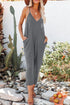 Exclusive Textured Ribbed Sleeveless V Neck Pocketed Jumpsuit