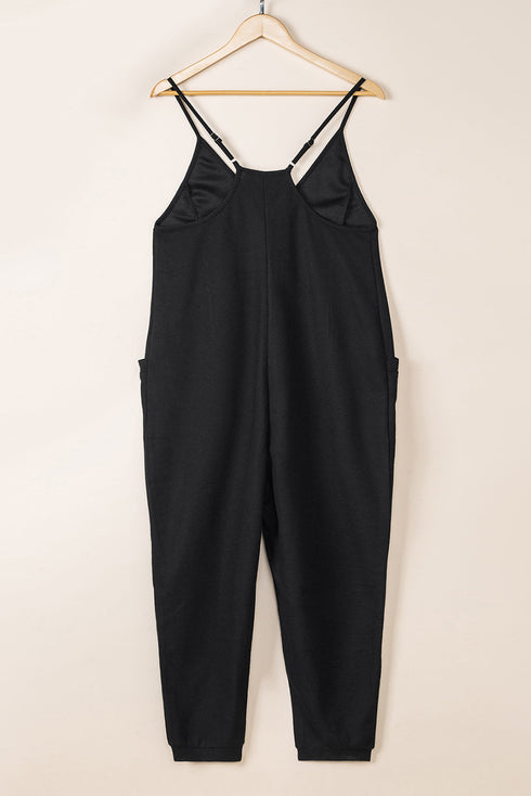 Exclusive Textured Ribbed Sleeveless V Neck Pocketed Jumpsuit