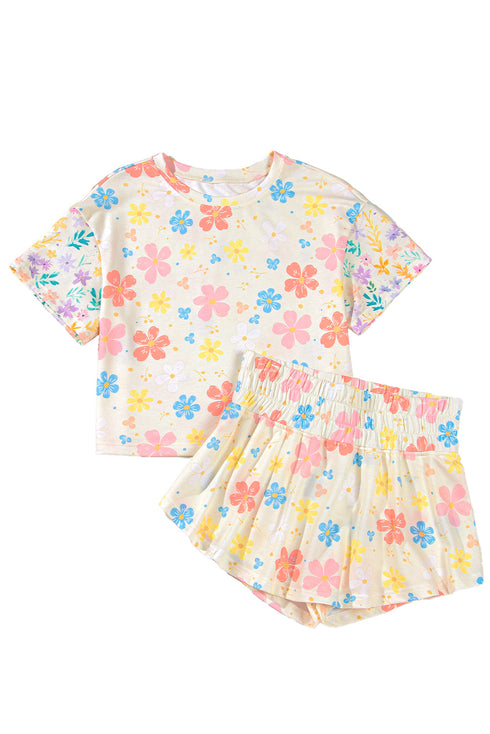 Exclusive Vintage Floral Print Crop Top Wide Leg Short Set