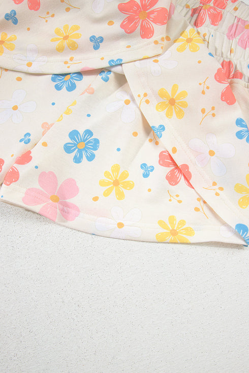 Exclusive Vintage Floral Print Crop Top Wide Leg Short Set