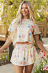 Exclusive Vintage Floral Print Crop Top Wide Leg Short Set