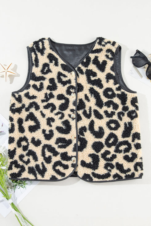 Exclusive Western Leopard Print Fleece Sherpa Vest
