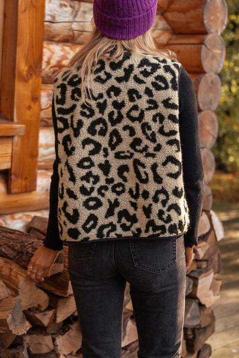Exclusive Western Leopard Print Fleece Sherpa Vest