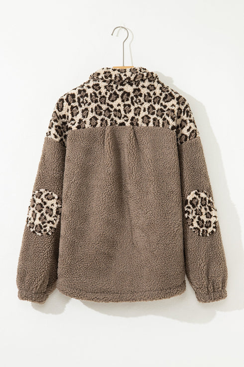 Exclusive Western Leopard Print Sherpa Patchwork Button Up Jacket