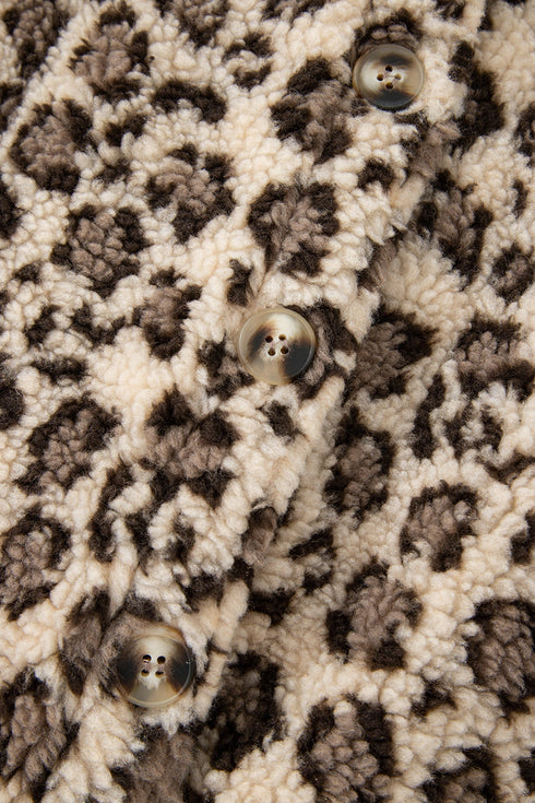 Exclusive Western Leopard Print Sherpa Patchwork Button Up Jacket