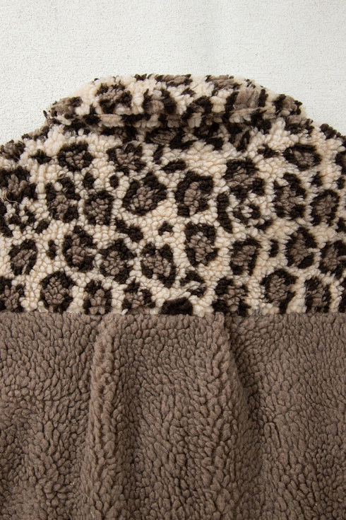 Exclusive Western Leopard Print Sherpa Patchwork Button Up Jacket