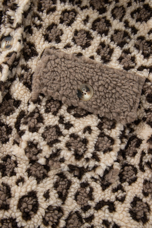 Exclusive Western Leopard Print Sherpa Patchwork Button Up Jacket
