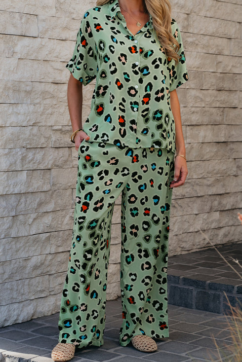 Exclusive Western Leopard Print Wide Leg Pant Sets