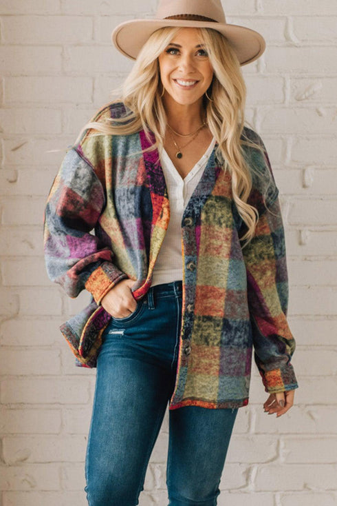 Exclusive Western Plaid Brushed Checked Buttoned Jacket
