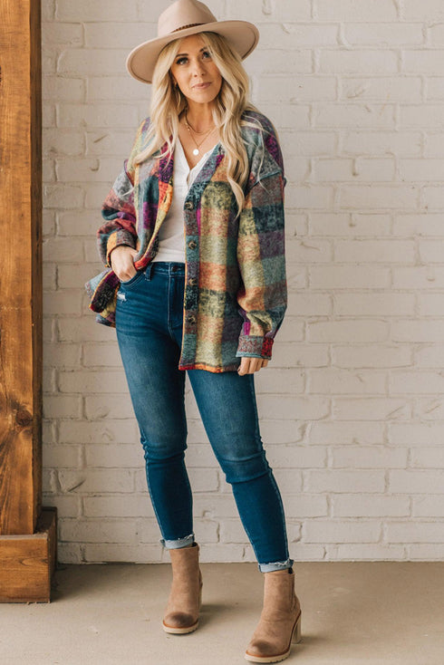 Exclusive Western Plaid Brushed Checked Buttoned Jacket