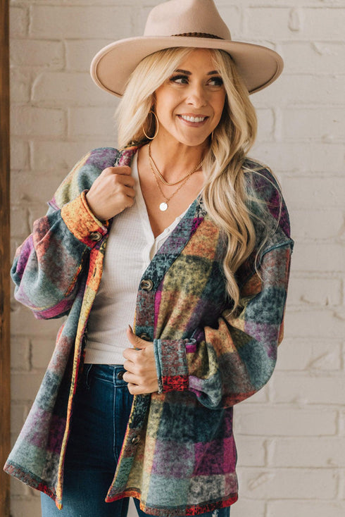 Exclusive Western Plaid Brushed Checked Buttoned Jacket