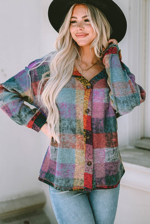 Exclusive Western Plaid Brushed Checked Buttoned Jacket