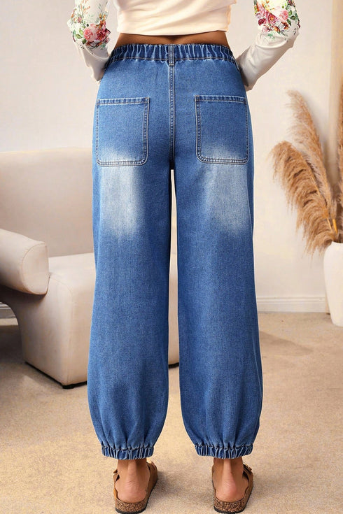 Exposed Four Button Fly Loose Fit Tapered Jeans