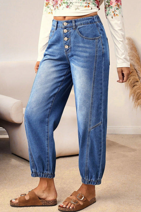 Exposed Four Button Fly Loose Fit Tapered Jeans