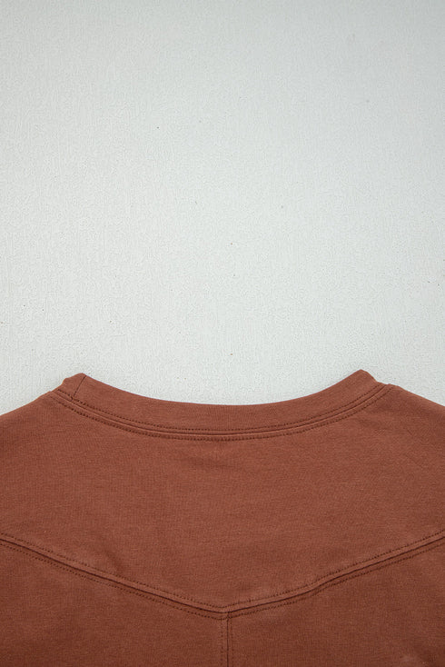 Exposed Raw Seam Detail Long Sleeve Cotton Blend Top