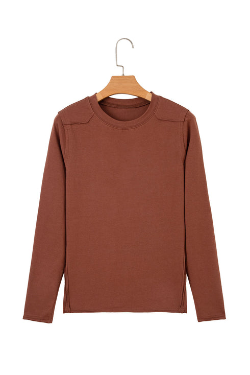 Exposed Raw Seam Detail Long Sleeve Cotton Blend Top