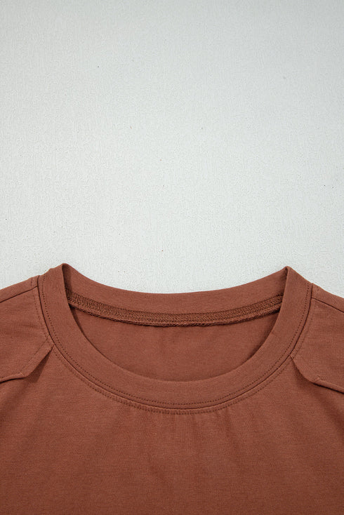Exposed Raw Seam Detail Long Sleeve Cotton Blend Top