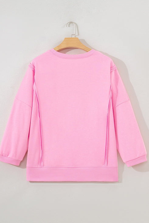 Exposed Seam Bow Patch Crew Neck Sweatshirt
