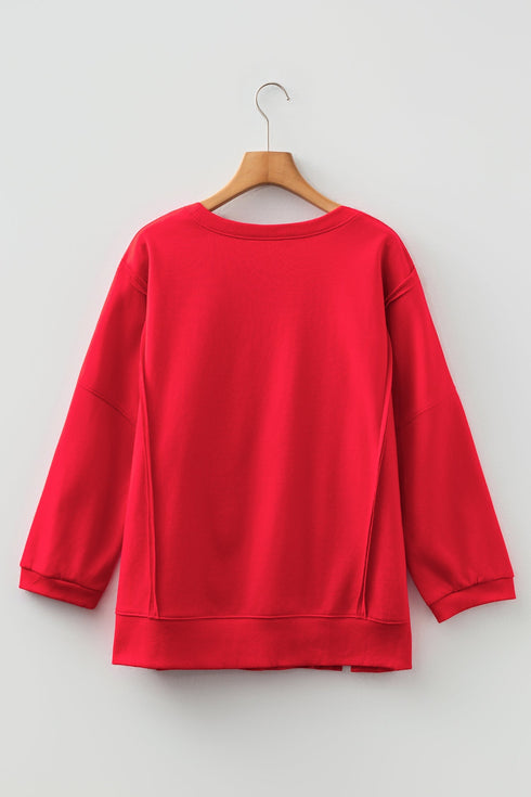 Exposed Seam Bow Patch Crew Neck Sweatshirt