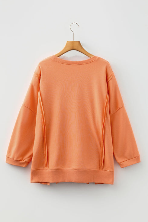 Exposed Seam Bow Patch Crew Neck Sweatshirt